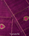 Wine Purple Checkered Butta Pure Raw Silk Handloom Saree