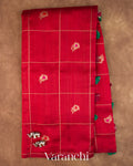 Chilly Red Checkered Butta Pure Raw Silk Handloom Saree