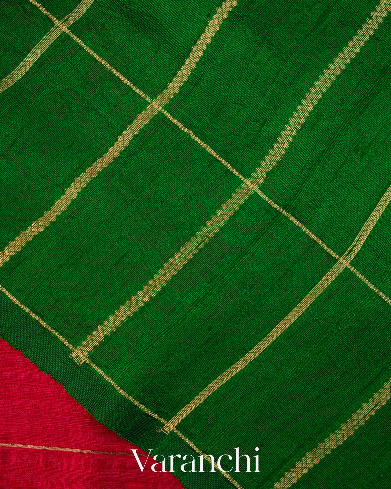 Chilly Red Checkered Butta Pure Raw Silk Handloom Saree