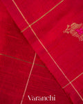 Chilly Red Checkered Butta Pure Raw Silk Handloom Saree