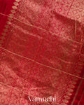 Crimson Red Checkered Pure Raw Silk Handloom Saree
