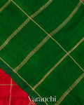 Crimson Red Checkered Pure Raw Silk Handloom Saree