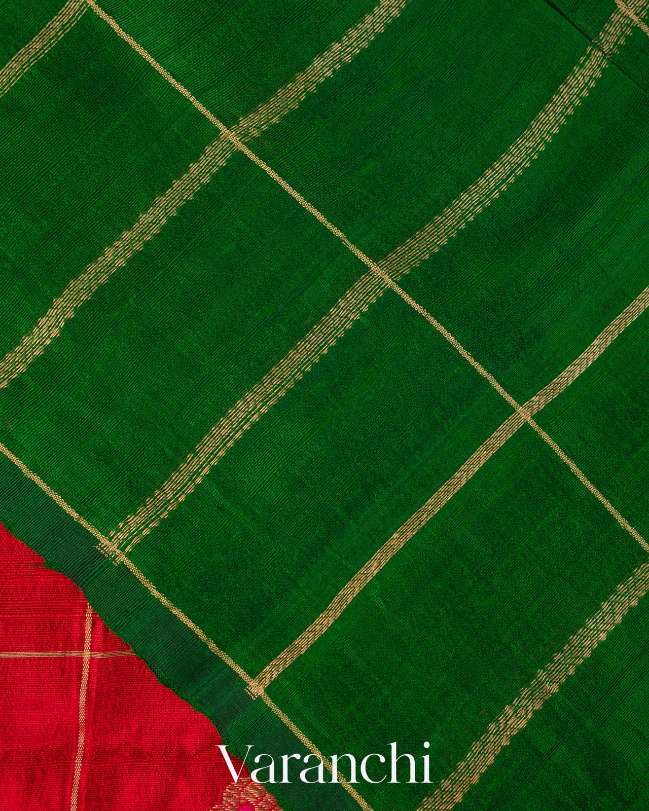 Crimson Red Checkered Pure Raw Silk Handloom Saree