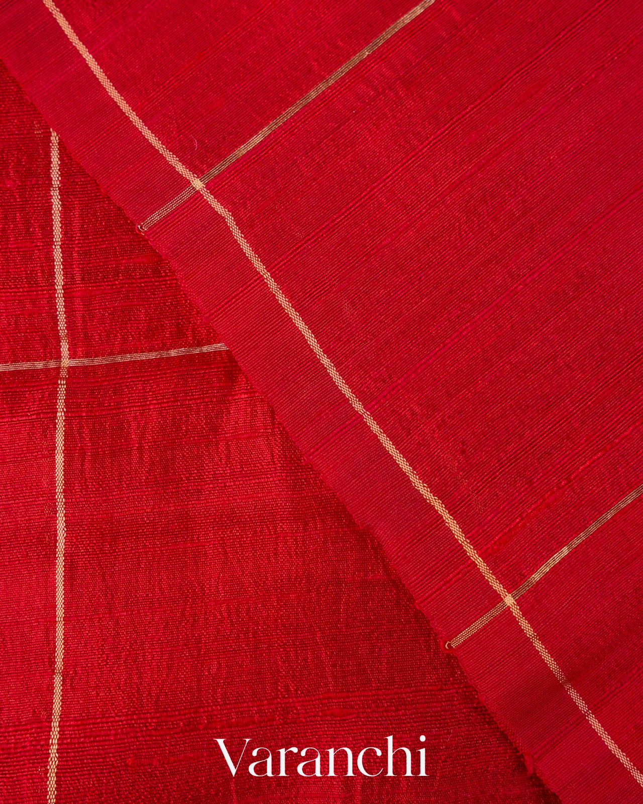 Crimson Red Checkered Pure Raw Silk Handloom Saree
