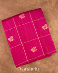 Rani Pink Checkered Pure Raw Silk Handloom Saree