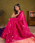 Rani Pink Checkered Pure Raw Silk Handloom Saree