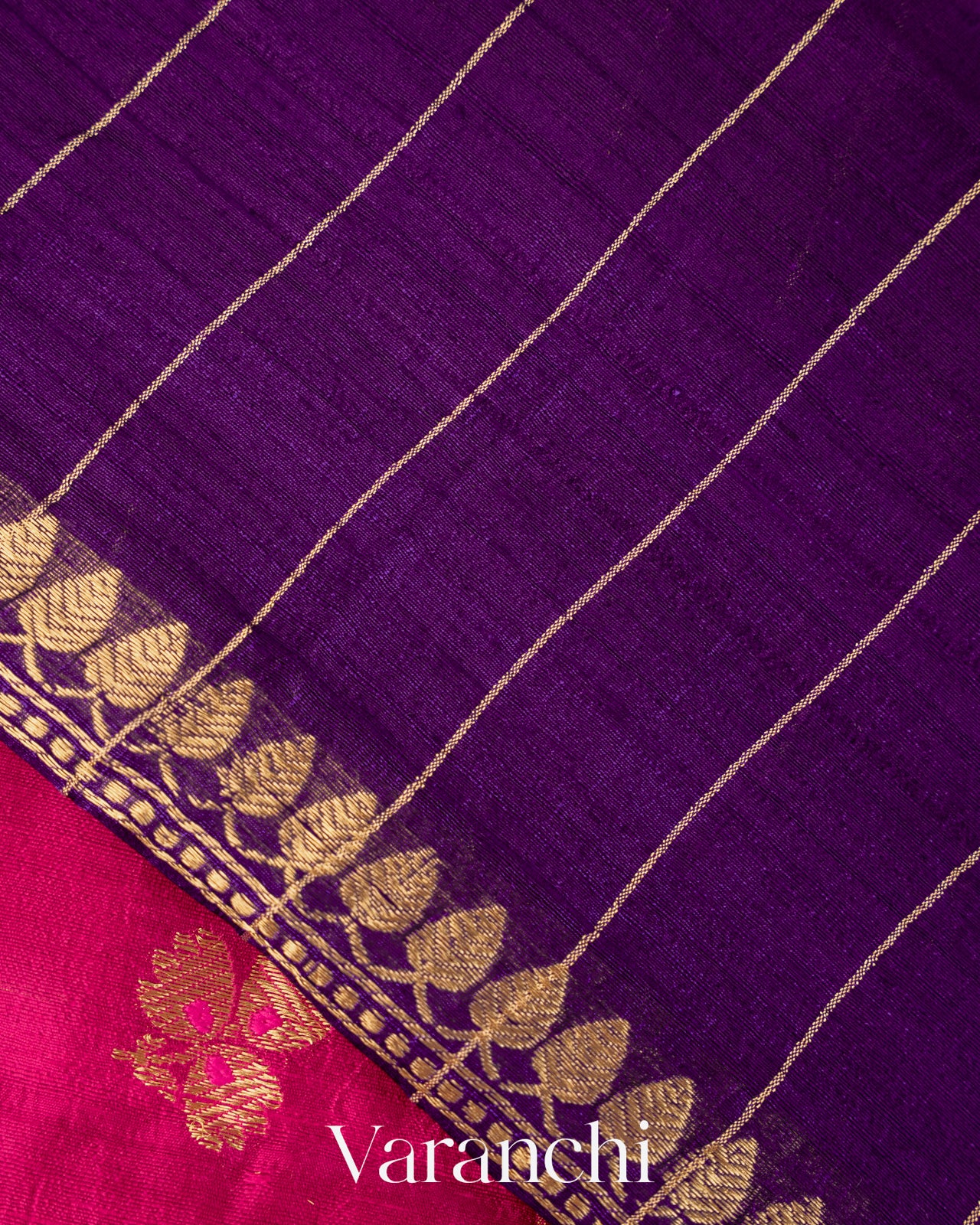 Rani Pink Checkered Pure Raw Silk Handloom Saree