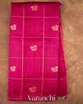 Rani Pink Checkered Pure Raw Silk Handloom Saree