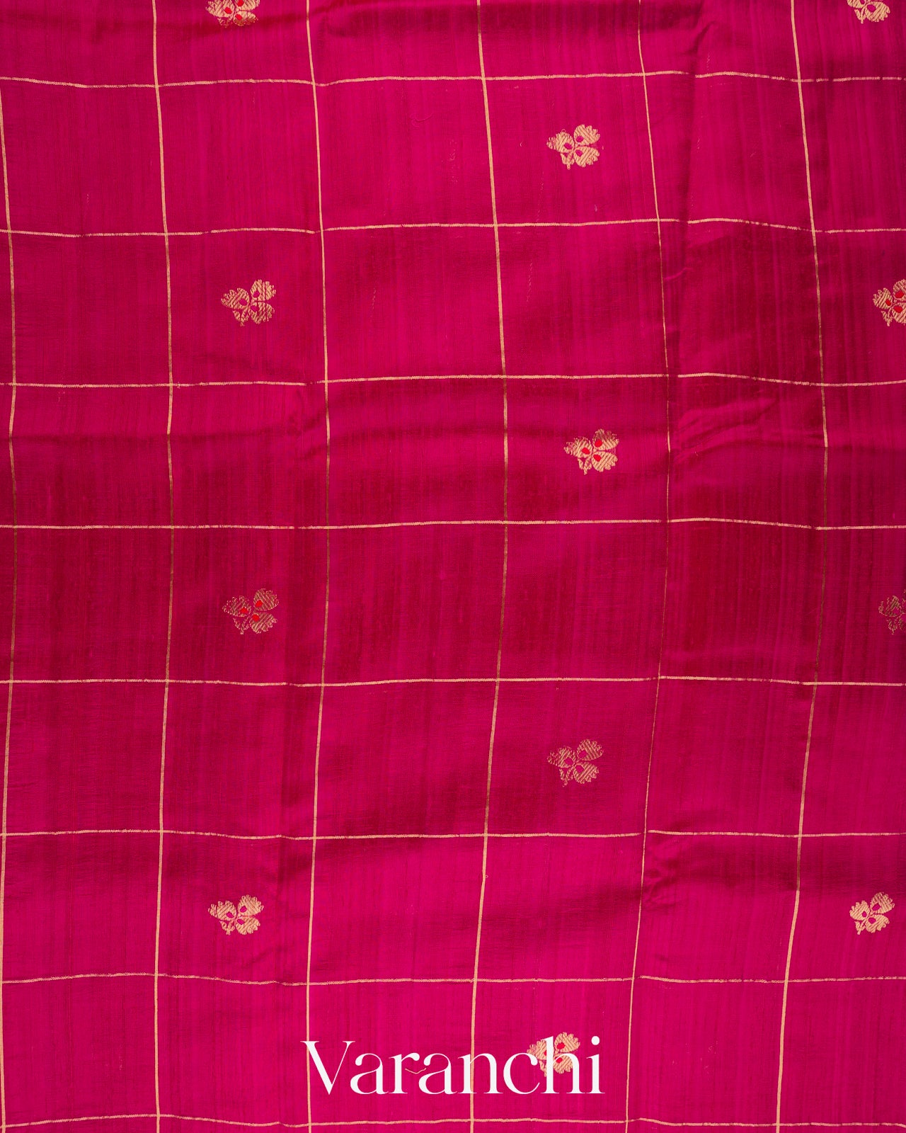 Rani Pink Checkered Pure Raw Silk Handloom Saree