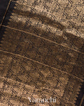 Jet Black Checkered Pure Raw Silk Handloom Saree