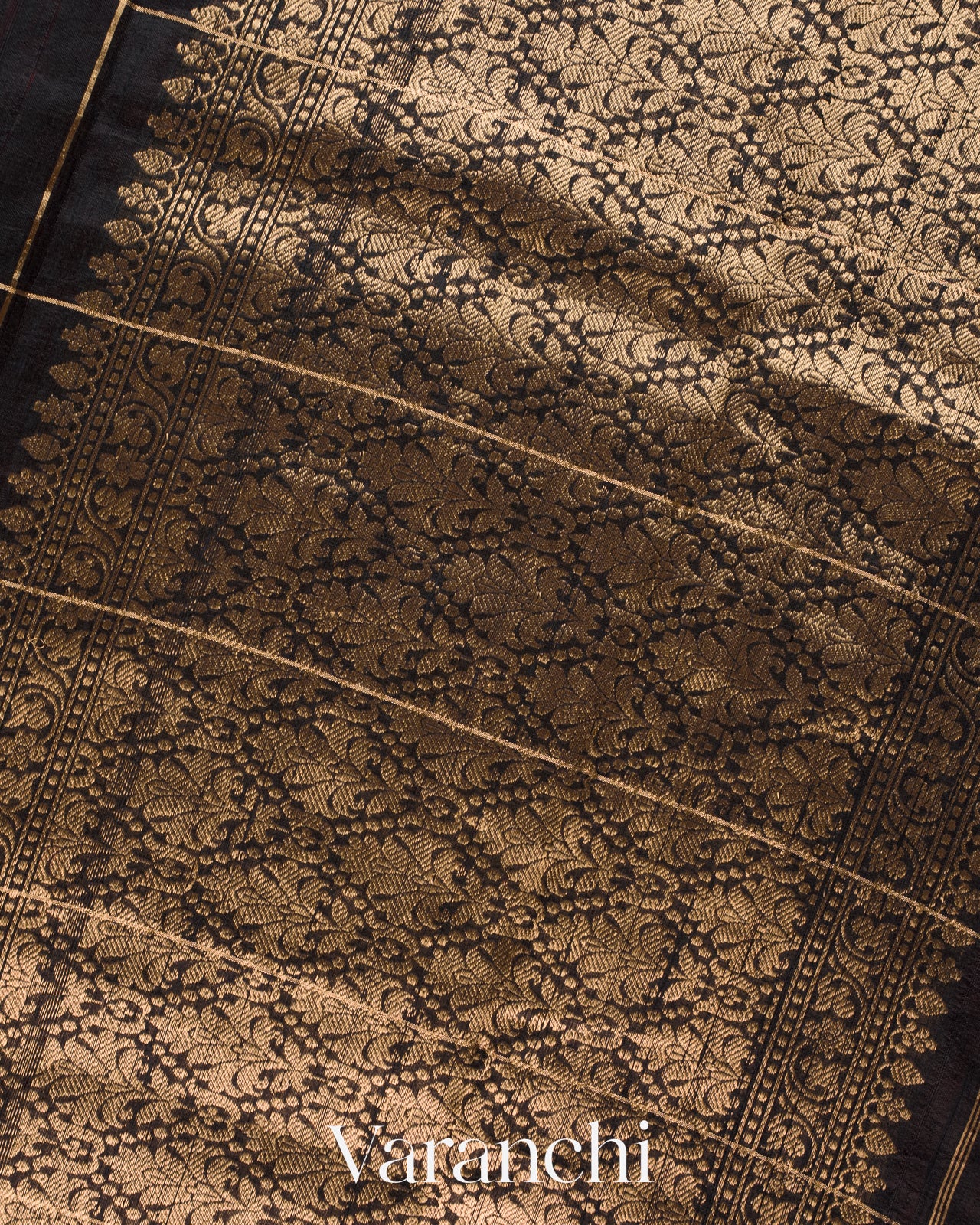 Jet Black Checkered Pure Raw Silk Handloom Saree