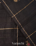 Jet Black Checkered Pure Raw Silk Handloom Saree