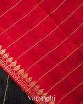Jet Black Checkered Pure Raw Silk Handloom Saree