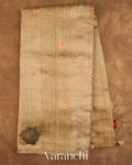 Beige Checkered Pure Raw Silk Handloom Saree