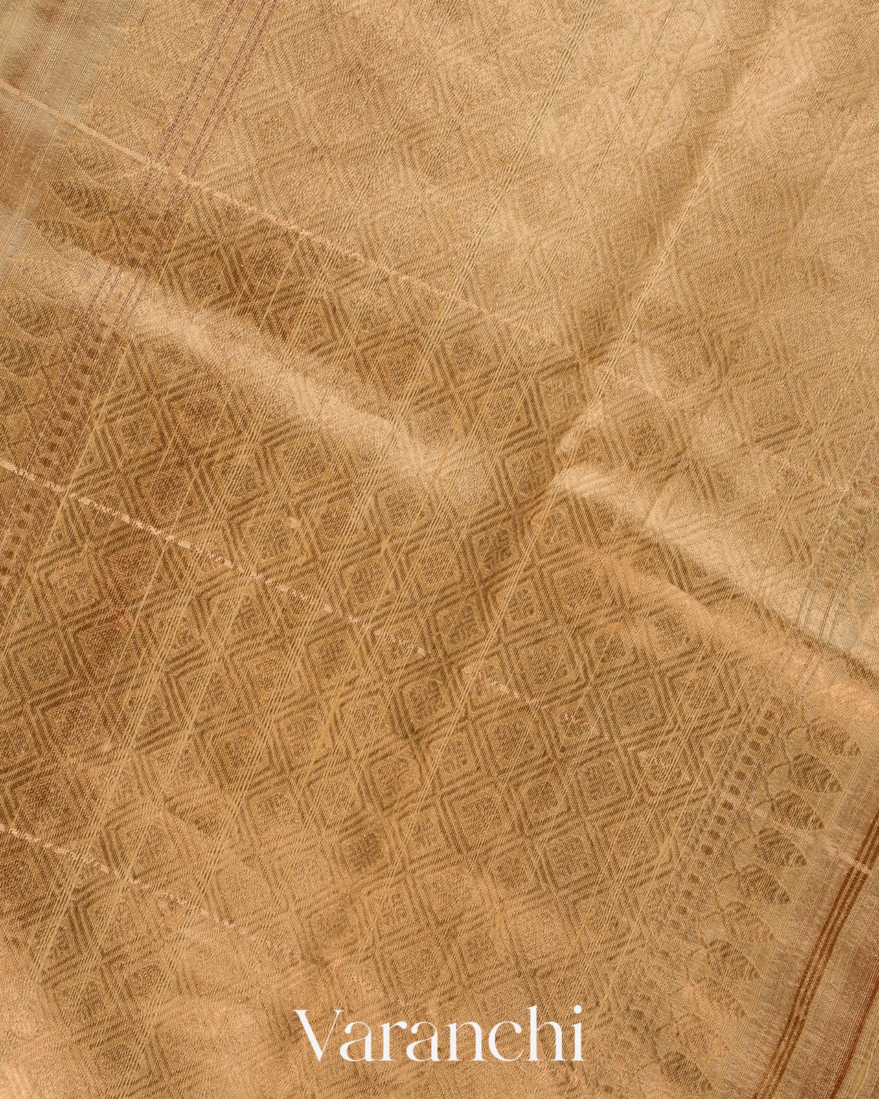 Beige Checkered Pure Raw Silk Handloom Saree