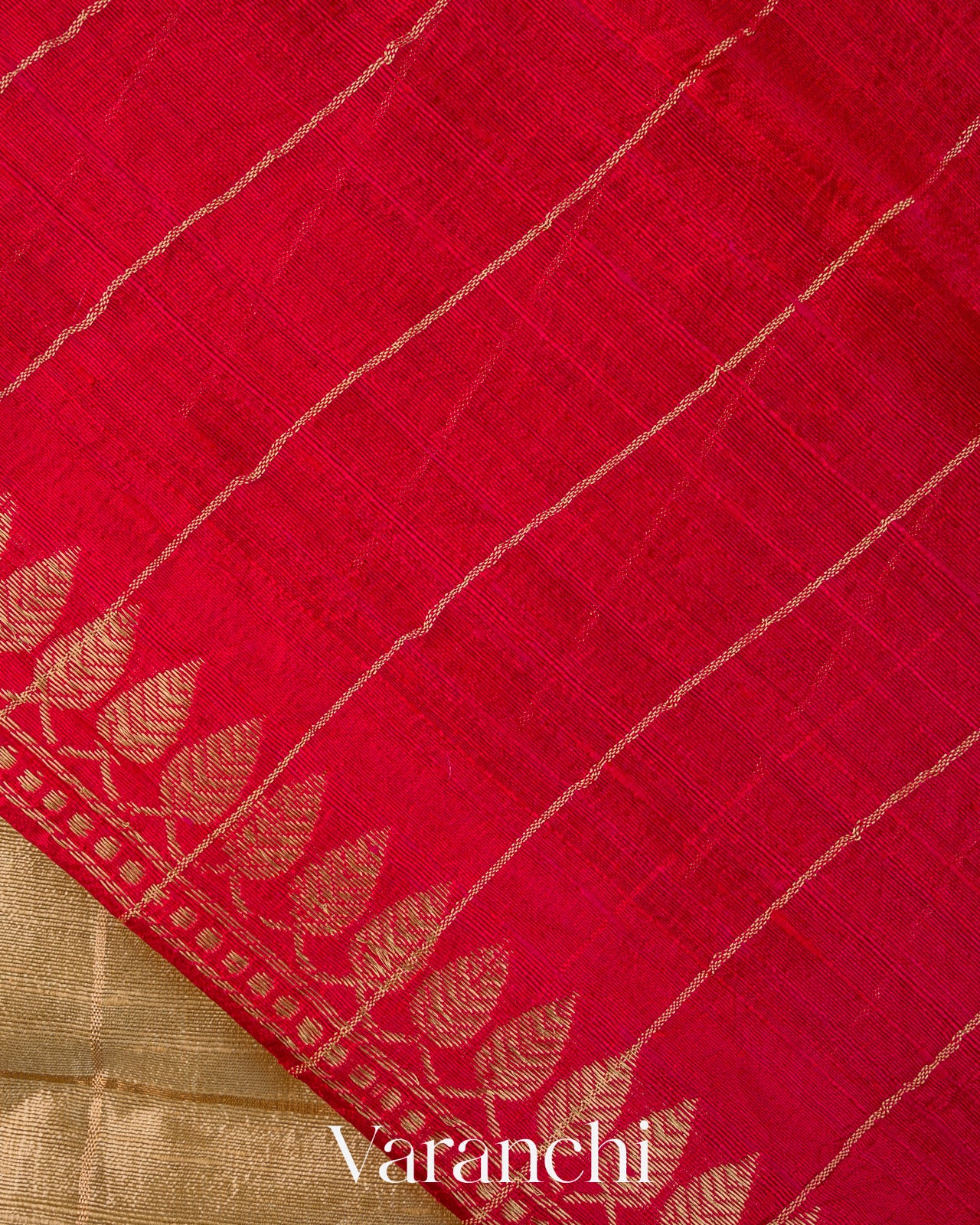 Beige Checkered Pure Raw Silk Handloom Saree