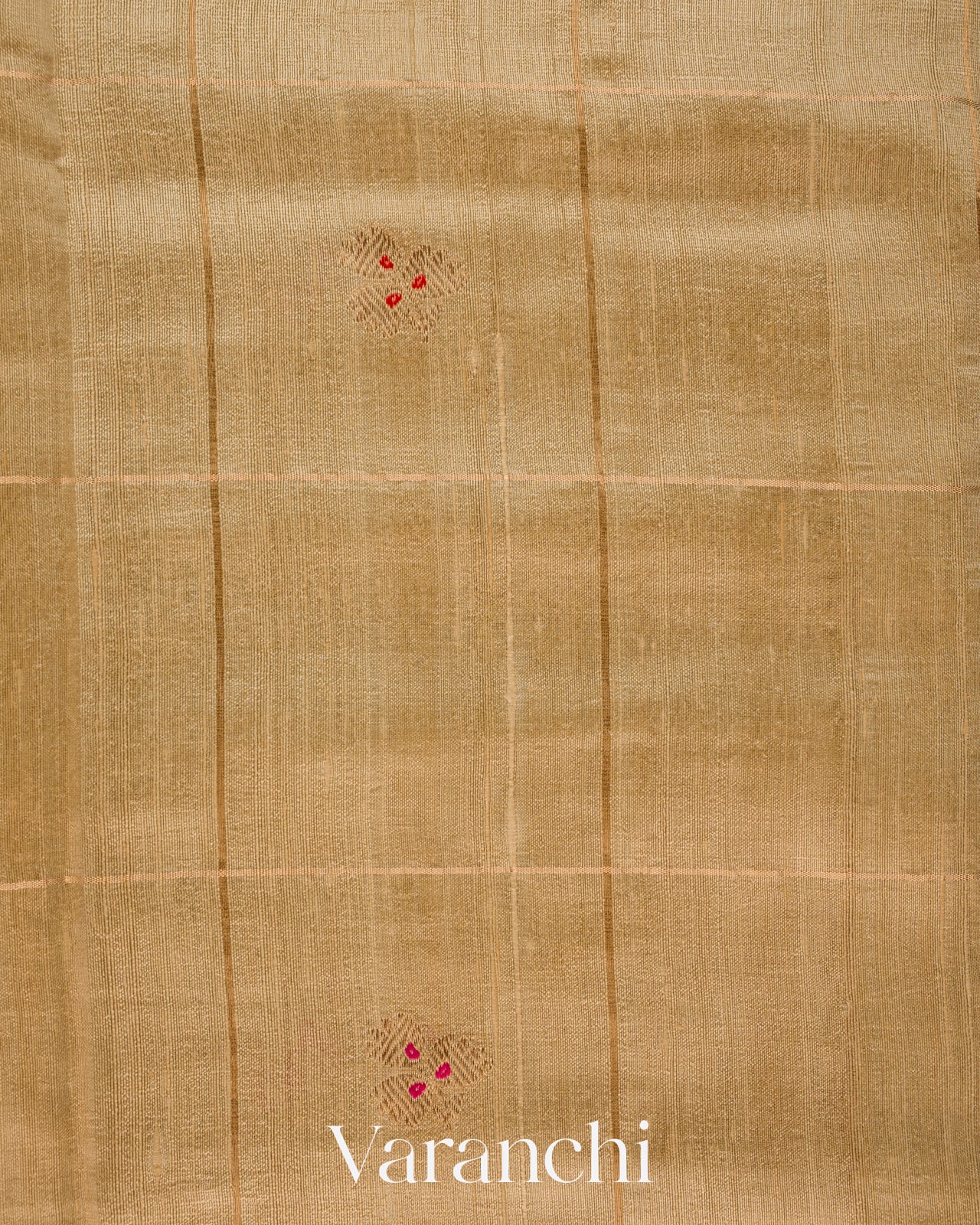 Beige Checkered Pure Raw Silk Handloom Saree