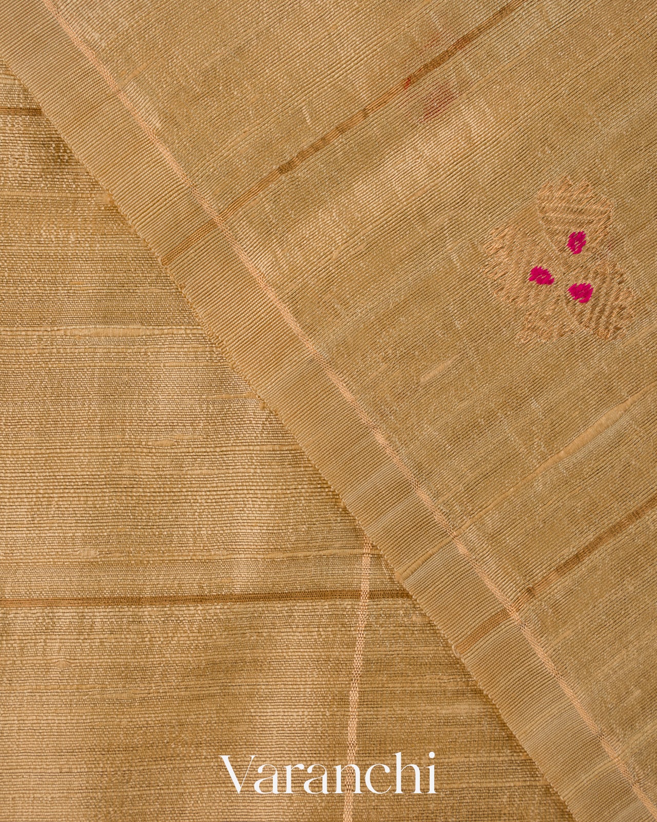 Beige Checkered Pure Raw Silk Handloom Saree