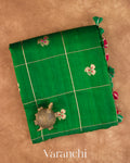 Emerald Green Checkered Pure Raw Silk Handloom Saree