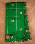 Emerald Green Checkered Pure Raw Silk Handloom Saree
