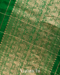 Emerald Green Checkered Pure Raw Silk Handloom Saree