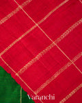 Emerald Green Checkered Pure Raw Silk Handloom Saree
