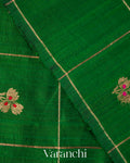 Emerald Green Checkered Pure Raw Silk Handloom Saree