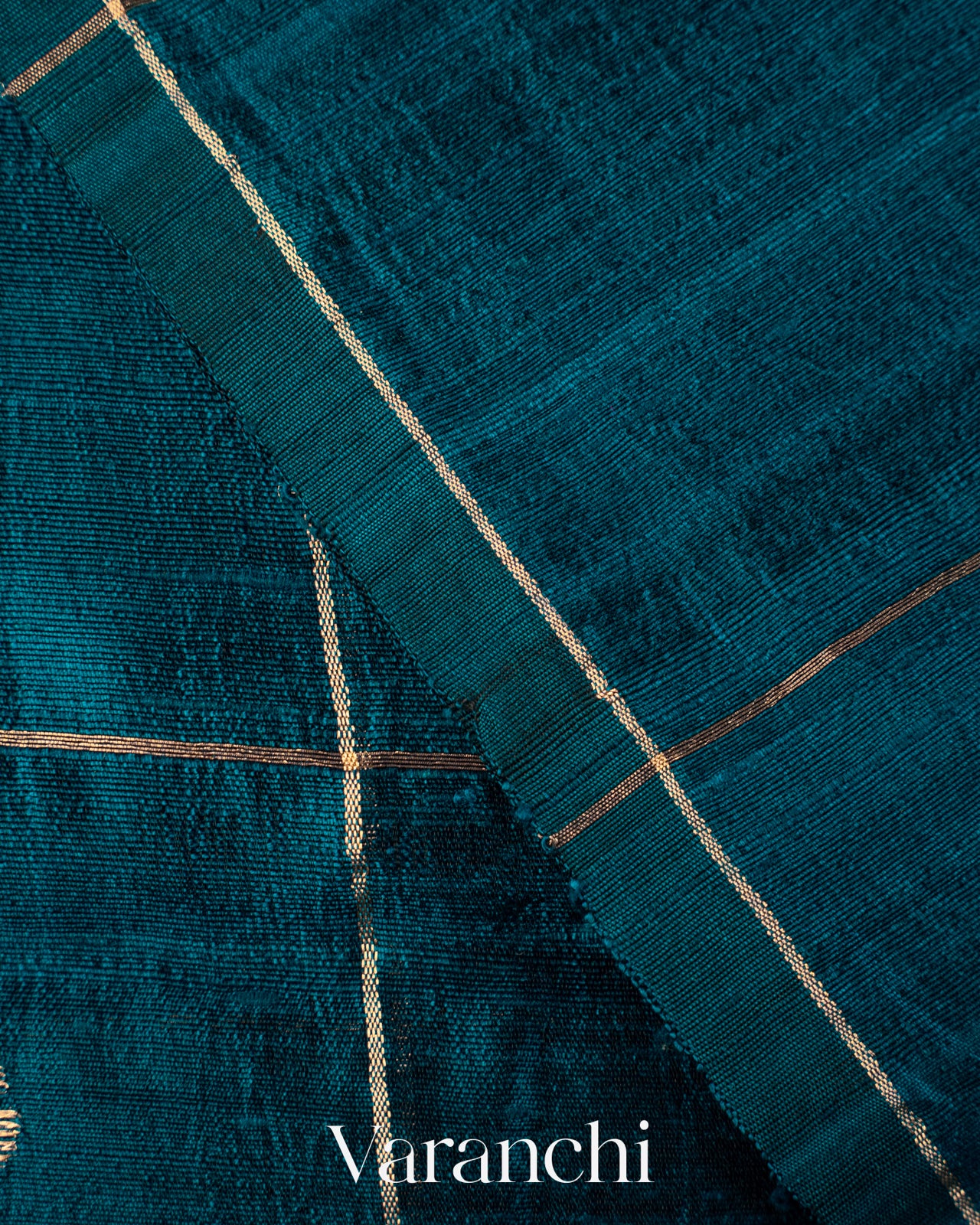 Navy Blue Checkered Pure Raw Silk Handloom Saree