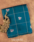 Navy Blue Checkered Pure Raw Silk Handloom Saree