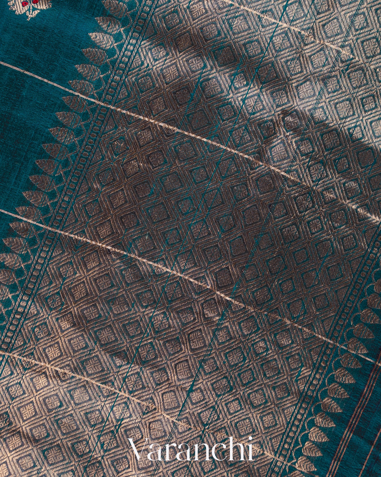 Navy Blue Checkered Pure Raw Silk Handloom Saree