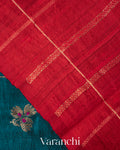 Navy Blue Checkered Pure Raw Silk Handloom Saree