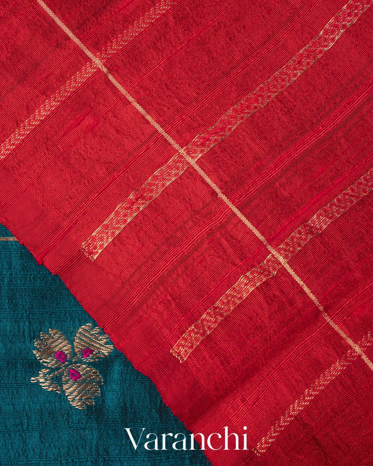 Navy Blue Checkered Pure Raw Silk Handloom Saree