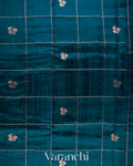 Navy Blue Checkered Pure Raw Silk Handloom Saree