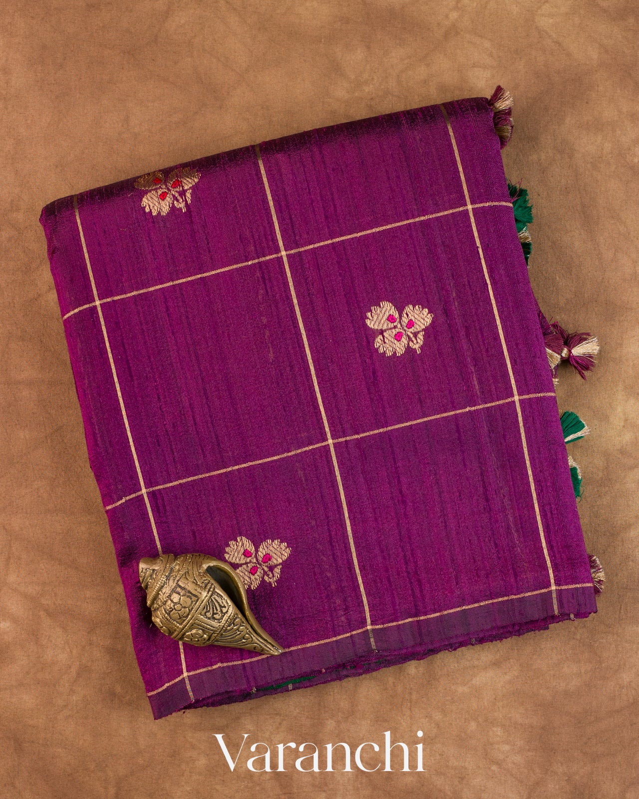 Wine Purple Checks Pure Raw Silk Handloom Saree