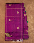 Wine Purple Checks Pure Raw Silk Handloom Saree