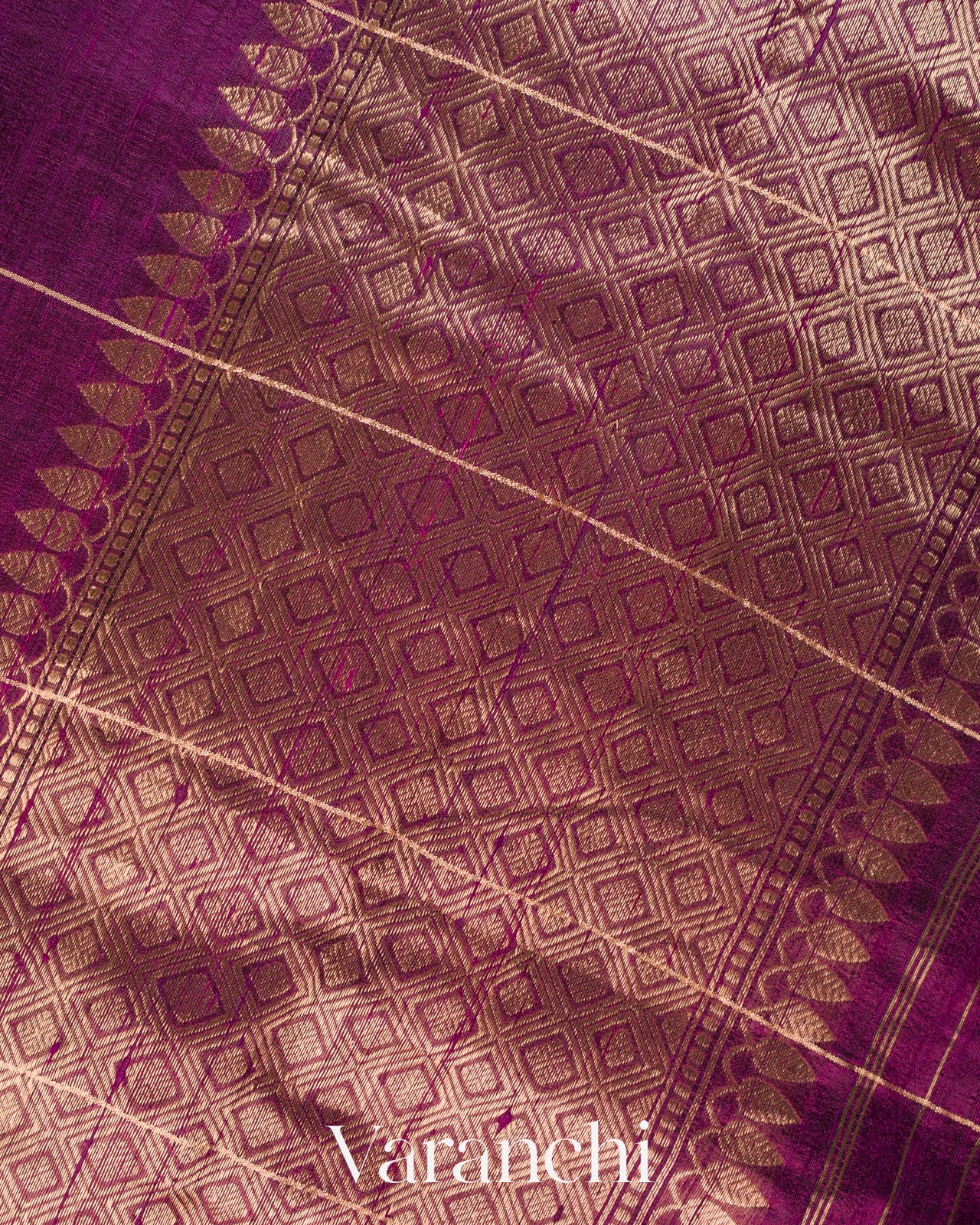 Wine Purple Checks Pure Raw Silk Handloom Saree