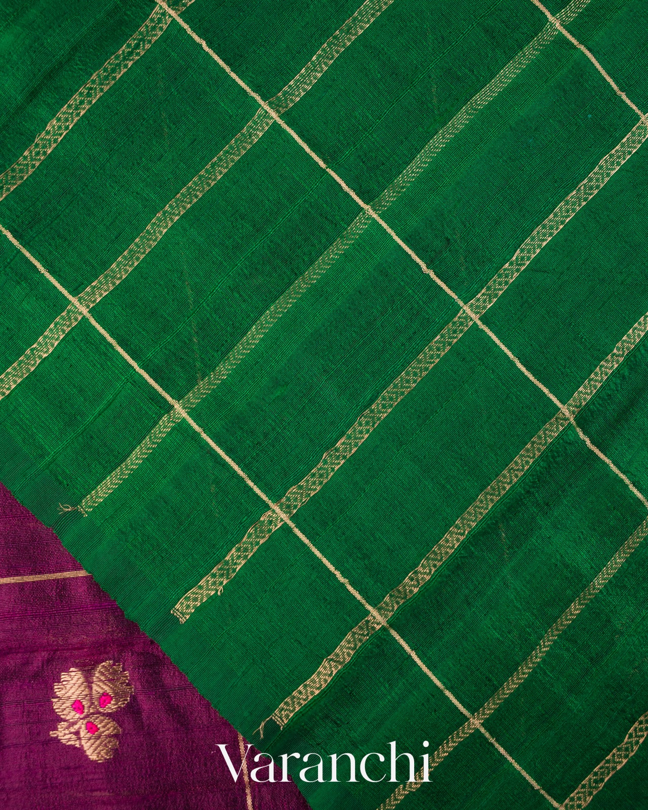 Wine Purple Checks Pure Raw Silk Handloom Saree