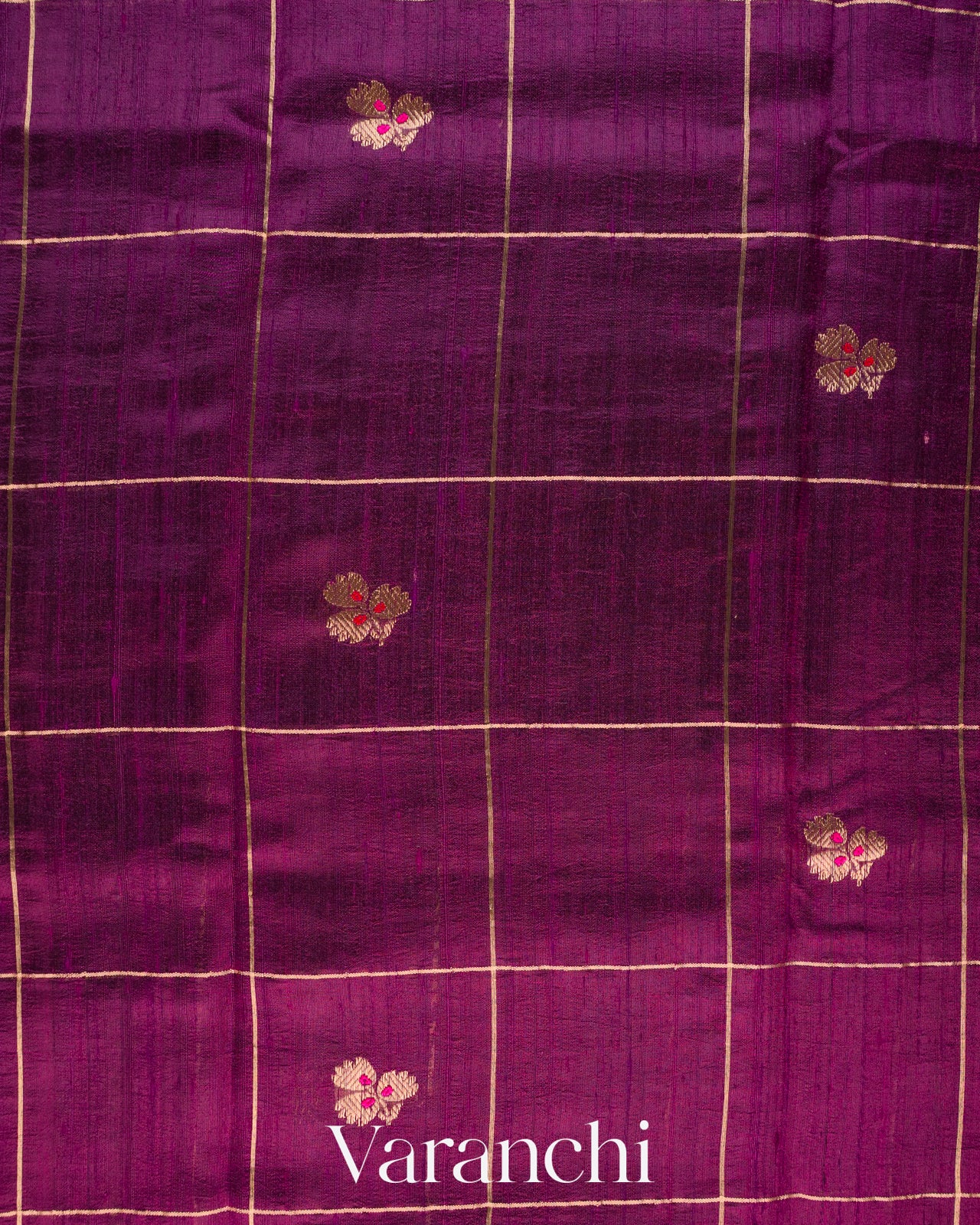 Wine Purple Checks Pure Raw Silk Handloom Saree