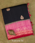 Jet Black Pure Raw Silk Handloom Saree
