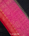 Jet Black Pure Raw Silk Handloom Saree