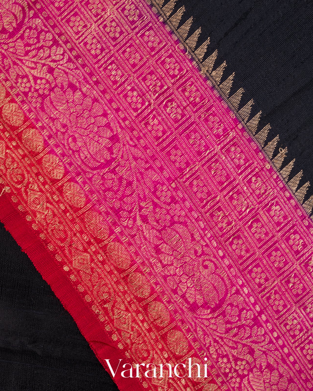 Jet Black Pure Raw Silk Handloom Saree