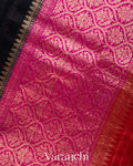 Jet Black Pure Raw Silk Handloom Saree
