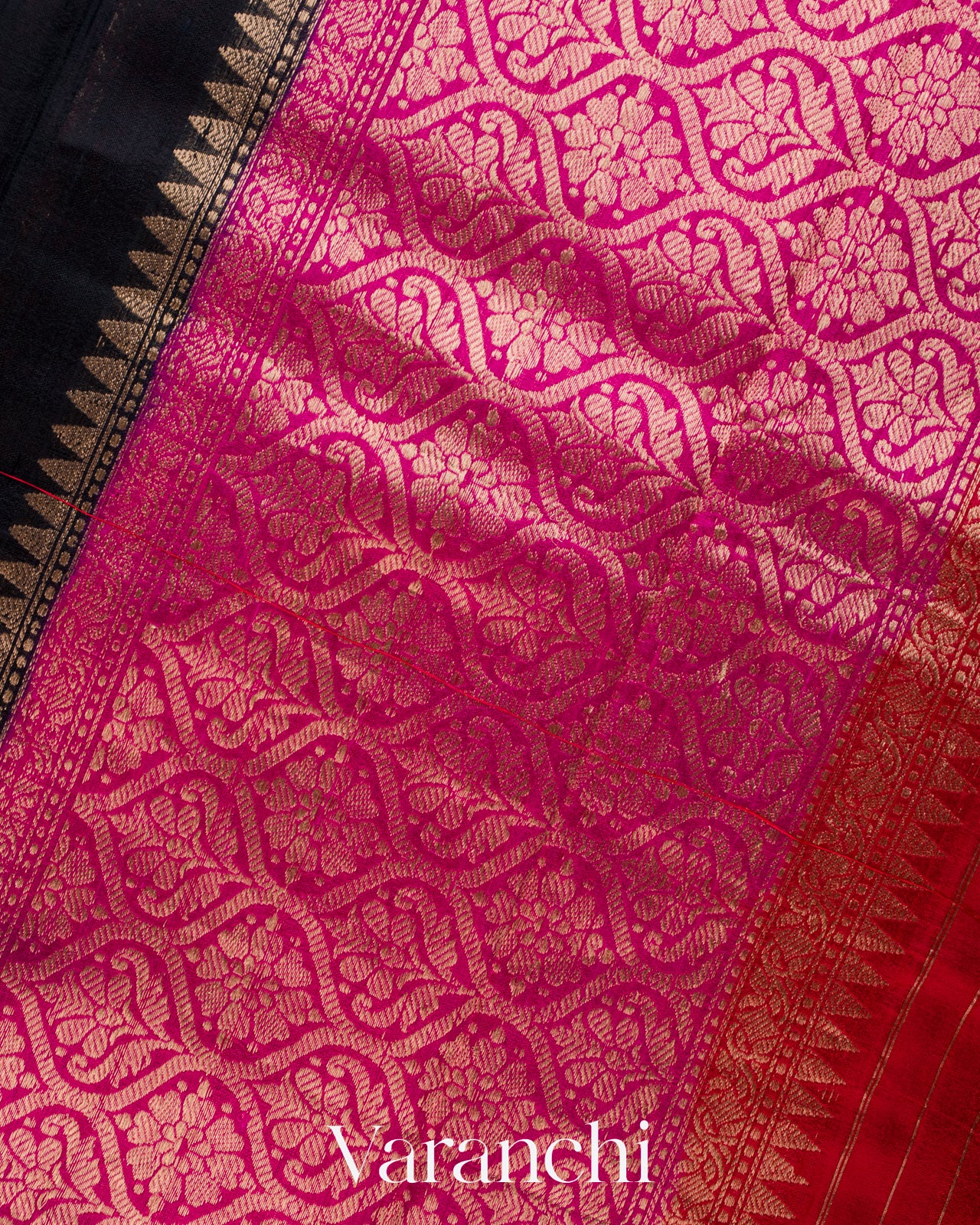 Jet Black Pure Raw Silk Handloom Saree