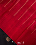 Jet Black Pure Raw Silk Handloom Saree