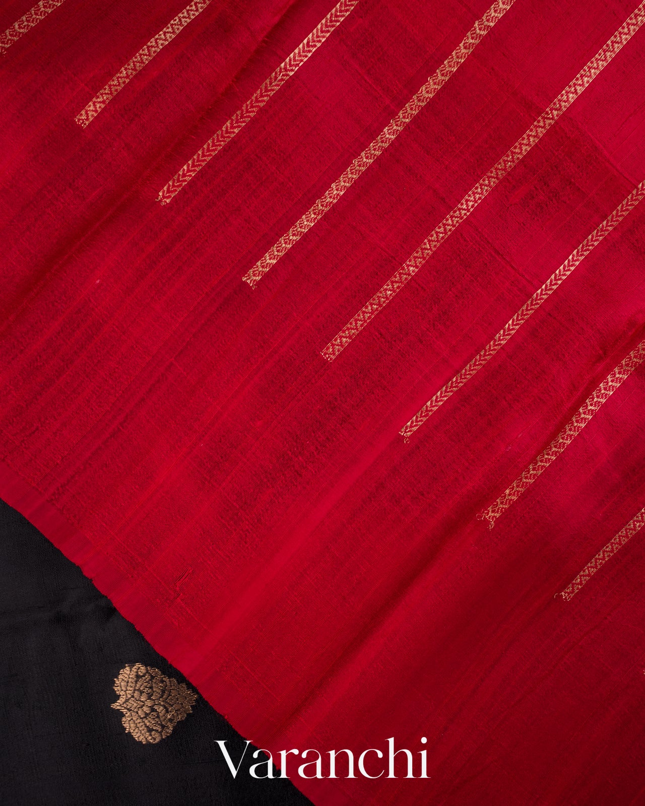 Jet Black Pure Raw Silk Handloom Saree