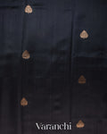 Jet Black Pure Raw Silk Handloom Saree