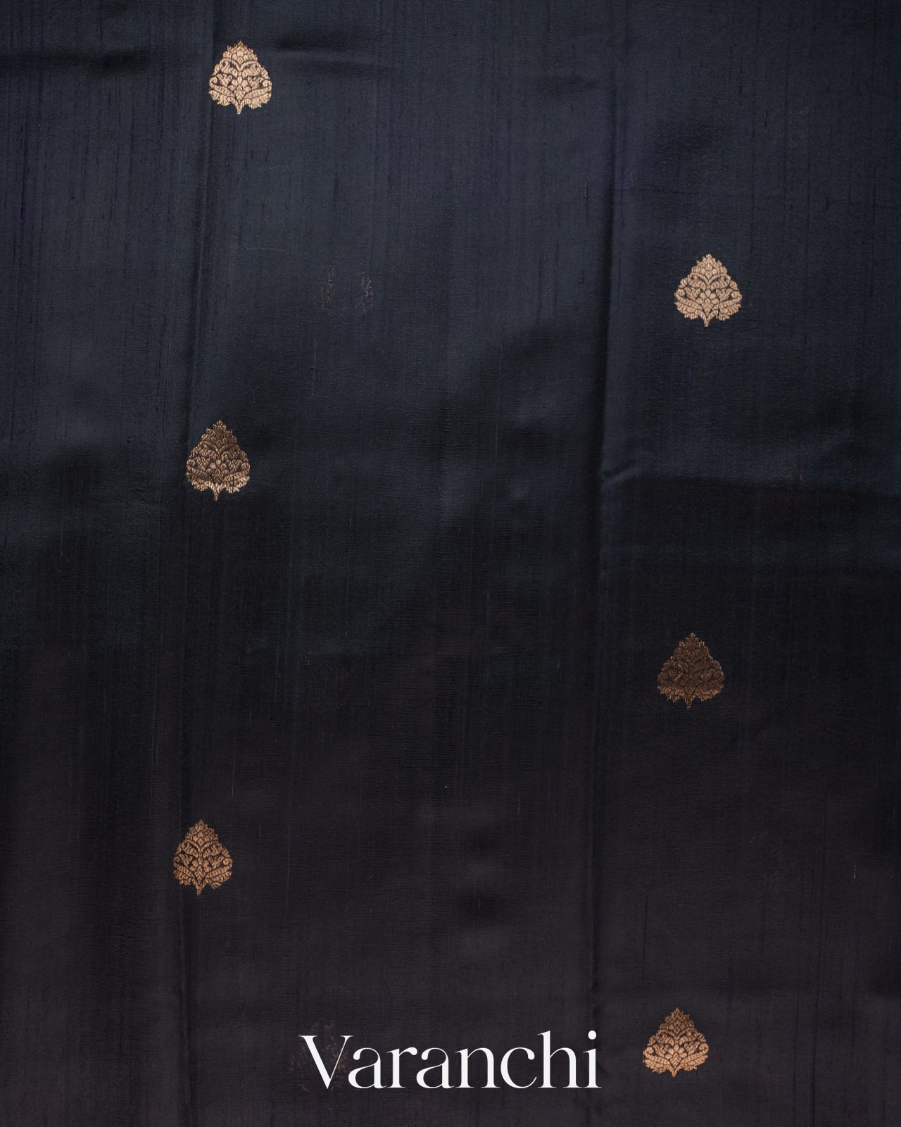 Jet Black Pure Raw Silk Handloom Saree