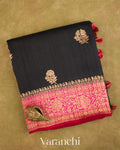 Jet Black Pure Raw Silk Handloom Saree