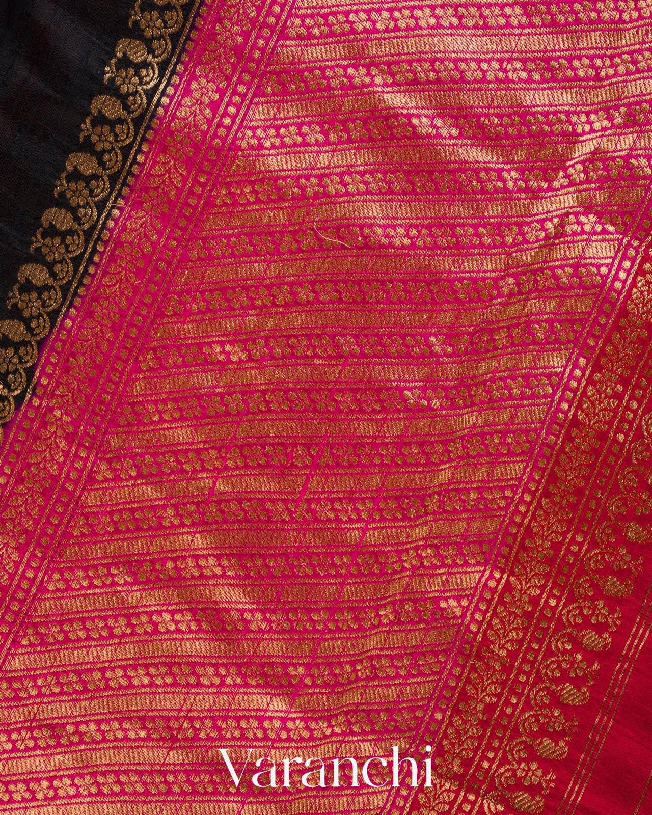 Jet Black Pure Raw Silk Handloom Saree