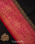 Jet Black Pure Raw Silk Handloom Saree